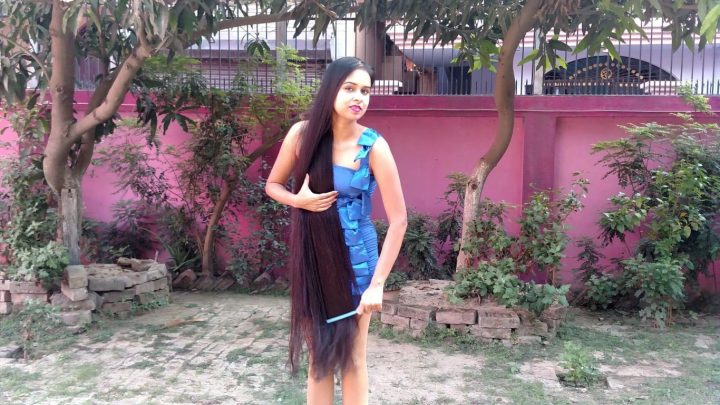 Maitreni Mishra - Wet Hair Combing, Playing & Braiding in Blue Dress - Image 2