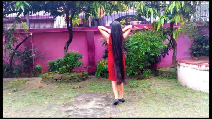 Beautiful Rapunzel Maitreni Sensual Hairplay with Calf Length Silky Tresses (Combing & Flipping) - Image 11