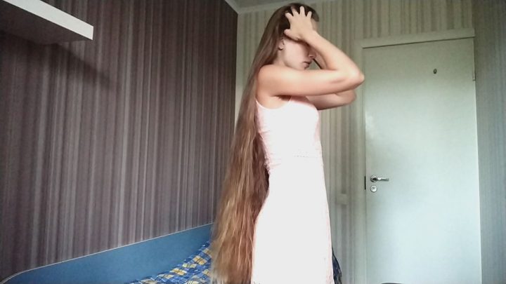 Long Hair Combing - Silky Smooth Brushing, Posing & Braiding in Bedroom - Image 11