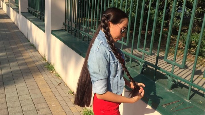 Epic Buns, Ponytails & Braids Outside in Red Dress - Image 11