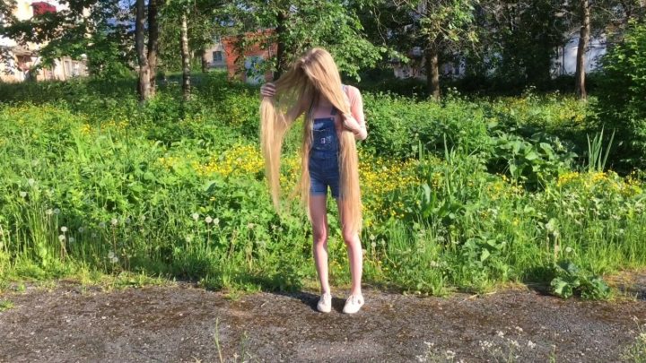 Kristina's Beautiful Hairplay in Nature with her Knee Length Blonde Tresses - Image 14