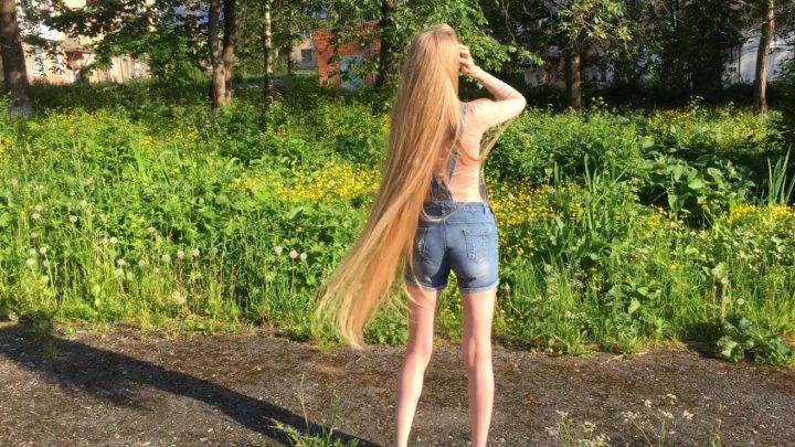 Kristina's Beautiful Hairplay in Nature with her Knee Length Blonde Tresses - Image 15