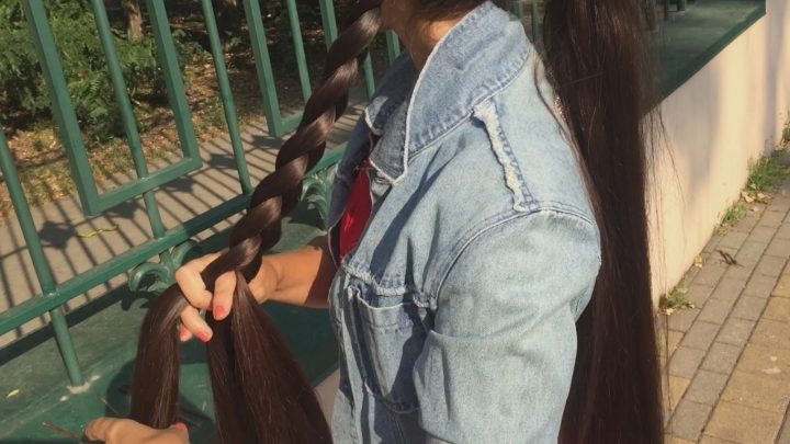 Epic Buns, Ponytails & Braids Outside in Red Dress - Image 3