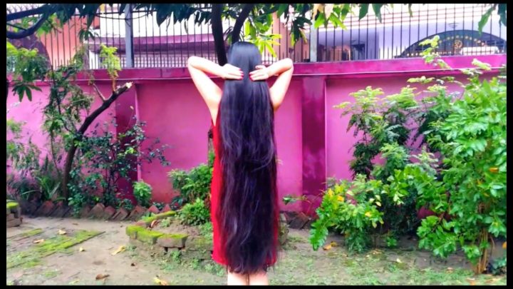 Beautiful Rapunzel Maitreni Sensual Hairplay with Calf Length Silky Tresses (Combing & Flipping) - Image 3