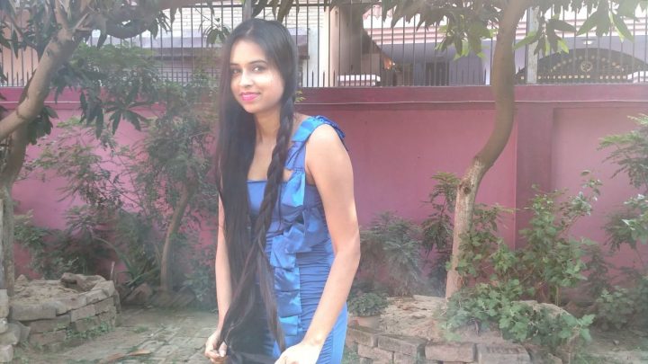 Maitreni Mishra - Wet Hair Combing, Playing & Braiding in Blue Dress - Image 4