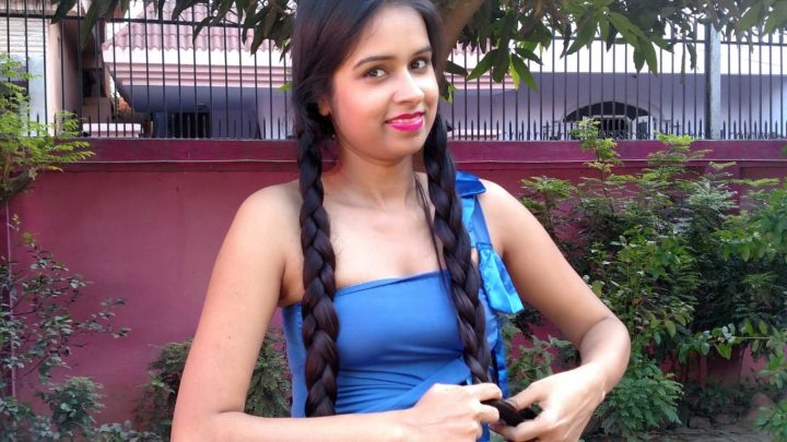 Maitreni Mishra - Wet Hair Combing, Playing & Braiding in Blue Dress - Image 5