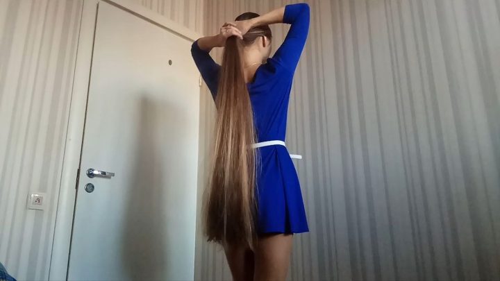 Vera Kosyakina - Thigh Length Hair Play by the Bed in Blue Dress - Image 8