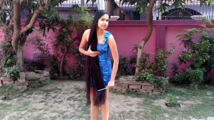 Maitreni Mishra - Wet Hair Combing, Playing & Braiding in Blue Dress - Image 8