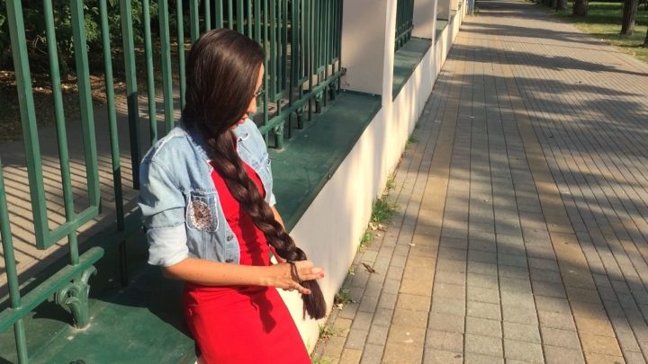 Epic Buns, Ponytails & Braids Outside in Red Dress - Image 9