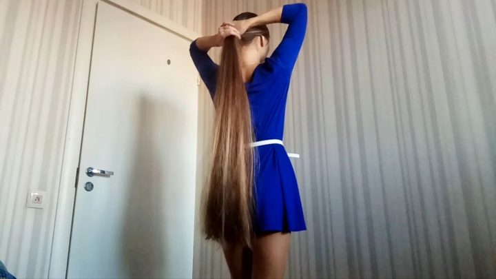 Vera Kosyakina - Thigh Length Hair Play by the Bed in Blue Dress - Image 10