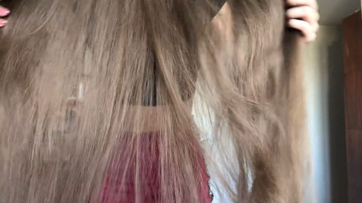 Sensual Hair Brushing in Pink Dress (Buns, Ponytails, Flaunting) - Image 6