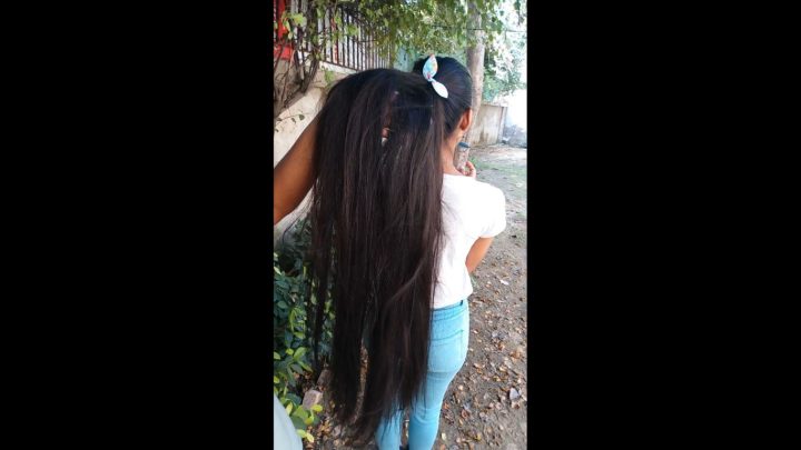 Hair Play by a Friend, Ponytails, Bun Drops, Combing with Beautiful Knee Length Dense Hair - Image 3