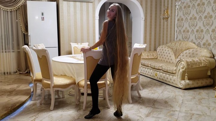 Floor Length Rapunzel Alena's Sensual Hair Play in Dining Room - Image 2