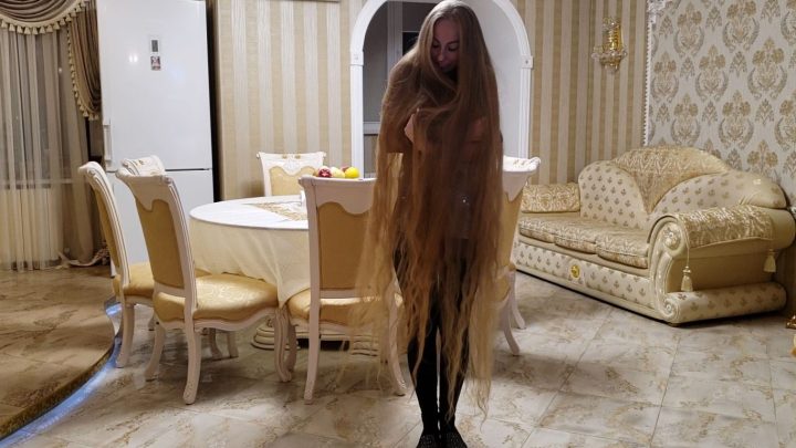 Floor Length Rapunzel Alena's Sensual Hair Play in Dining Room - Image 14