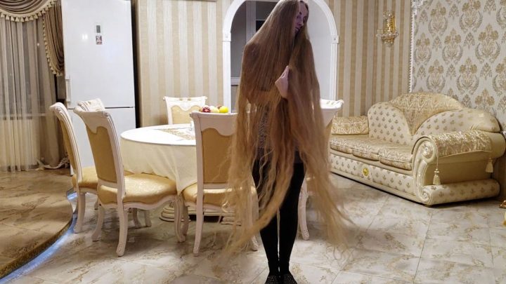 Floor Length Rapunzel Alena's Sensual Hair Play in Dining Room - Image 15