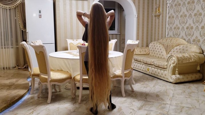 Floor Length Rapunzel Alena's Sensual Hair Play in Dining Room - Image 16