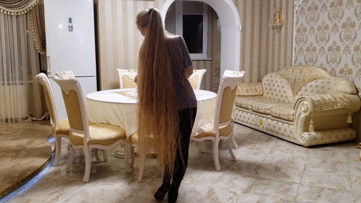 Floor Length Rapunzel Alena's Sensual Hair Play in Dining Room - Image 17