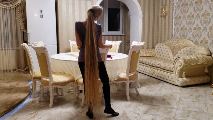 Floor Length Rapunzel Alena's Sensual Hair Play in Dining Room - Image 20