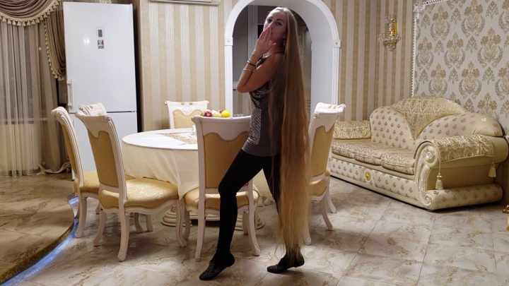 Floor Length Rapunzel Alena's Sensual Hair Play in Dining Room - Image 3