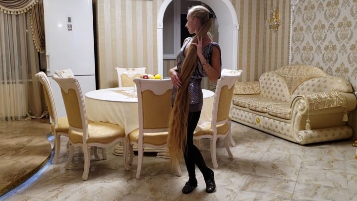 Floor Length Rapunzel Alena's Sensual Hair Play in Dining Room - Image 21