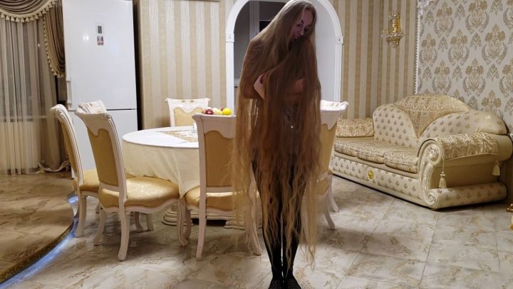 Floor Length Rapunzel Alena's Sensual Hair Play in Dining Room - Image 23