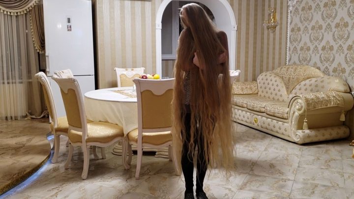 Floor Length Rapunzel Alena's Sensual Hair Play in Dining Room - Image 24