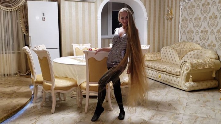 Floor Length Rapunzel Alena's Sensual Hair Play in Dining Room - Image 4