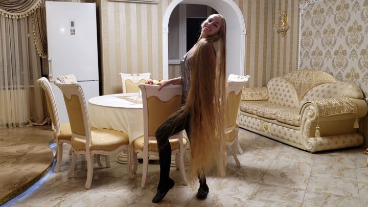 Floor Length Rapunzel Alena's Sensual Hair Play in Dining Room - Image 5