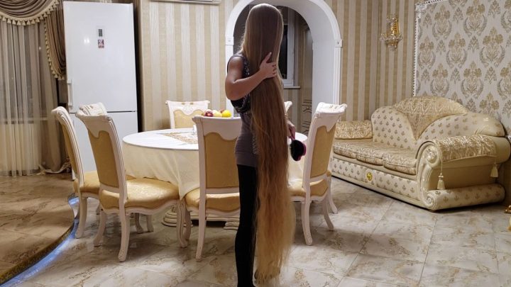 Floor Length Rapunzel Alena's Sensual Hair Play in Dining Room - Image 6