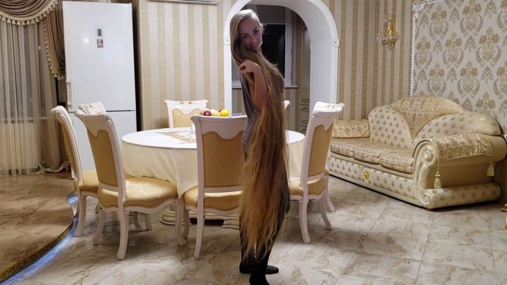 Floor Length Rapunzel Alena's Sensual Hair Play in Dining Room - Image 7