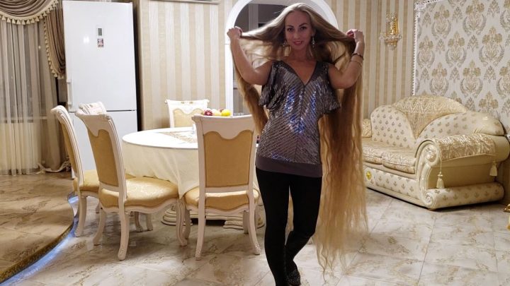 Floor Length Rapunzel Alena's Sensual Hair Play in Dining Room - Image 8