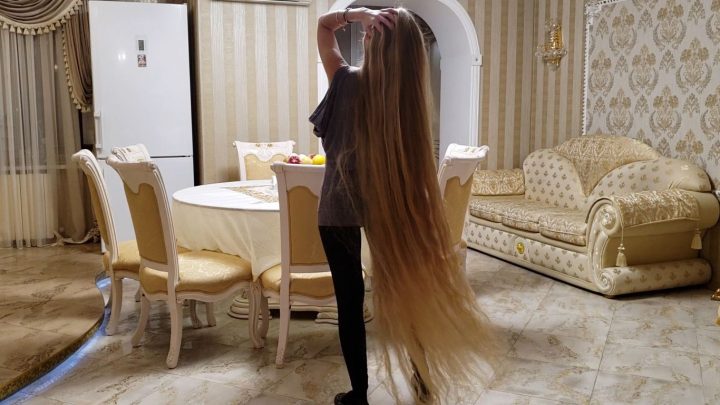 Floor Length Rapunzel Alena's Sensual Hair Play in Dining Room - Image 9