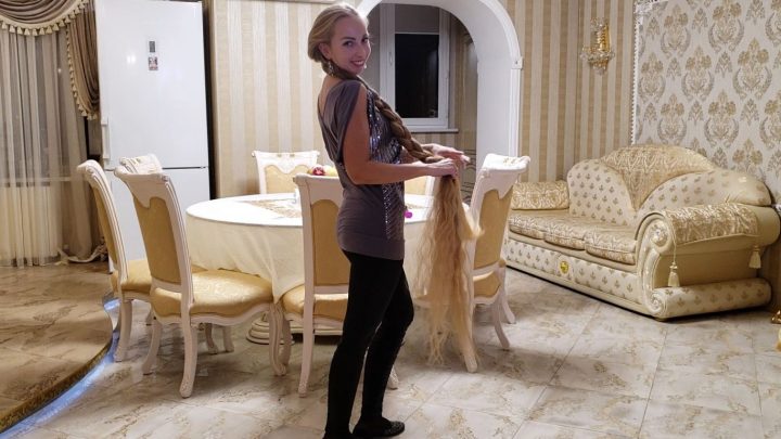 Floor Length Rapunzel Alena's Sensual Hair Play in Dining Room - Image 10