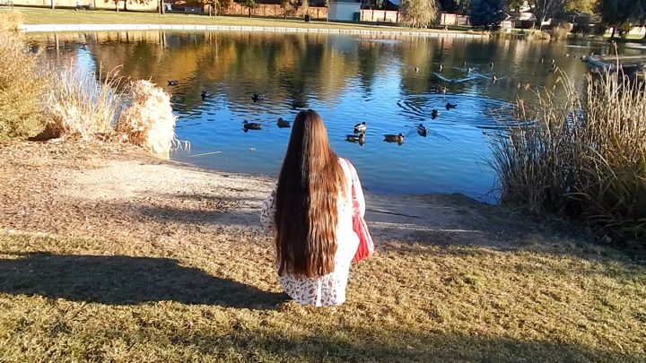 Walking Around with Antonia's Shiny Hair Down at the Park - Image 2