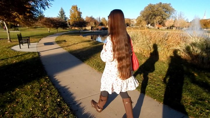 Walking Around with Antonia's Shiny Hair Down at the Park - Image 14