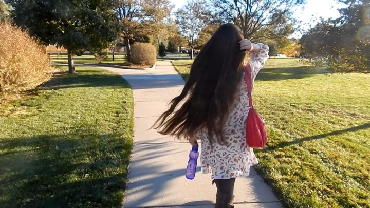 Walking Around with Antonia's Shiny Hair Down at the Park - Image 15