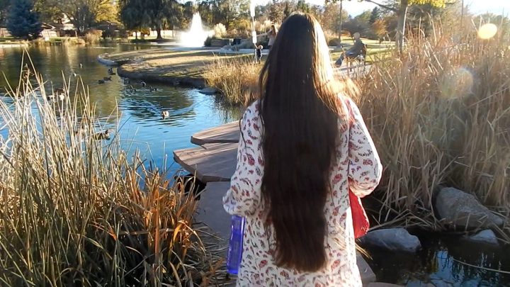 Walking Around with Antonia's Shiny Hair Down at the Park - Image 4