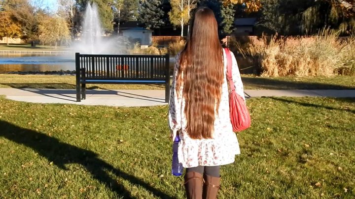 Walking Around with Antonia's Shiny Hair Down at the Park - Image 9