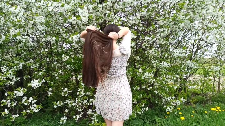 Beautiful Natali in Nature (Hair Brushing, Playing in Wind) - Image 5